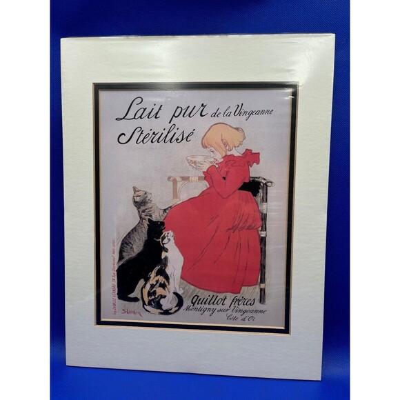 VINTAGE 3 CAT Girl W/milk PRINT POSTER  Theophile-Alexandre Steinlen 11x14 - Picture 3 of 4